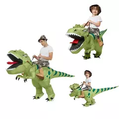 Imagem do Nova venda quente engraçado criança adulto inflável equitação dinossauro verde cosplay traje crianças fantasia vestido de festa tema do feriado do dia das bruxas