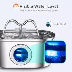 Dispensador de animais de estimação de aço inoxidável, 108oz/3.2l, água para gatos, com luz led, bomba silenciosa, fonte automática para gato, cachorro, tigela potável