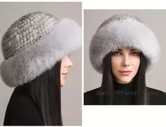 Chapéu de pele de vison genuíno para mulheres gorro de malha natural de luxo chapéu de malha artesanal pele de raposa real moda inverno quente, novo - loja online