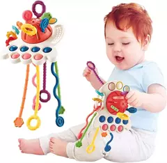 Desenvolvimento De Silicone Chocalho Teether Brinquedos, Montessori, Puxar Cordas Jogos, 1 Ano Brinquedos De Dentição Para Bebês, 6 12 Meses - comprar online