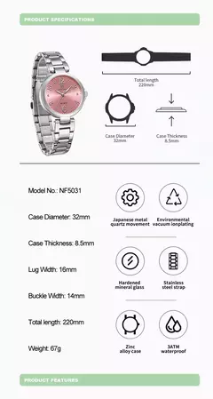 Naviforce relógio de pulso feminino, pulseira de aço inoxidável, impermeável, quartzo, romântico, marca superior, 2023 - Wolf Magazine