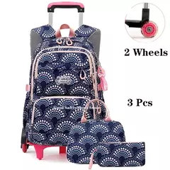 Rolling School Bags for Girls, Mochila impermeável para crianças com rodas, Trolley Luggage Back Pack, Ensino médio