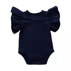 Imagem do Baby Girls' Ruffles Romper, Bodysuits recém-nascidos, macacão de manga curta, roupas de malha com nervuras, roupas de verão, 0-18 meses