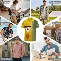 Camisas havaianas masculinas de verão, impressão 3D com listras padrão engraçado, camisas grandes soltas masculinas, roupas casuais de manga curta, moda
