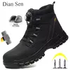 Botas masculinas de segurança em aço, sapatos de trabalho, anti-quebra e anti-punctur, resistentes ao desgaste, preto, caminhadas, à prova d'água