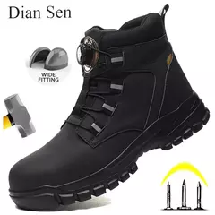 Botas masculinas de segurança em aço, sapatos de trabalho, anti-quebra e anti-punctur, resistentes ao desgaste, preto, caminhadas, à prova d'água