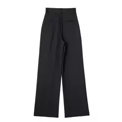 TRAF-Calça formal feminina, calça casual de perna larga, listrada, cinza, preta, cintura alta, terno largo, roupa de escritório - Wolf Magazine