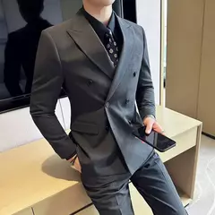 Imagem do Fato de trespassado estilo britânico masculino, negócio formal, slim fit, smoking casual, festa de casamento, conjunto de 3 peças