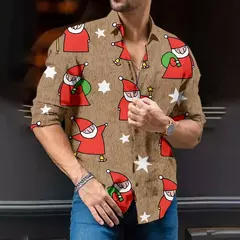 Camisa de árvore de Natal masculina, camisa clássica, manga longa, high-end, costura diária, estilo festa, moda, 2024 na internet