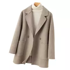 Caingle clássico estilo comum casaco feminino 100% lã pura reversível casaco de lã solto terno jaqueta topo moda grande bolso - Wolf Magazine
