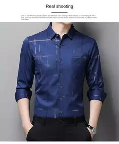 Imagem do MaleArgyle-Camisas masculinas de vestido, alta qualidade, manga comprida, slim, camisa casual, gola virada para baixo, listras, single-breasted, novo