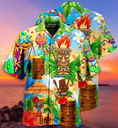 Camisas Tiki de mangas curtas masculinas, estampa 3D, tendência legal da moda, tops havaianos para festas na praia, tops soltos e respiráveis, 2024 na internet
