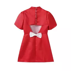 Mini vestido de nó de costas vermelho feminino, elegante com decote em O, manga curta, vestidos A, vestido feminino, nova moda, 2024 - Wolf Magazine