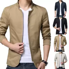 Blazer casual masculino com gola de suporte, jaqueta de negócios elegante, casaco monocromático com bolsos de zíper fino e fino, primavera e outono - Wolf Magazine