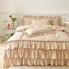Microfibra cama Duvet Cover Set, Ruffle Duvet Cover, Rainha Gêmea, 100% Lavado, gasto Chic Farmhouse Pillow Shams, 3Pcs - loja online