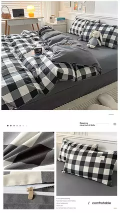 Imagem do Conjunto de colcha de algodão lavada para dormitório estudantil, cama estilo japonês quadriculada outono e inverno, 4 unid