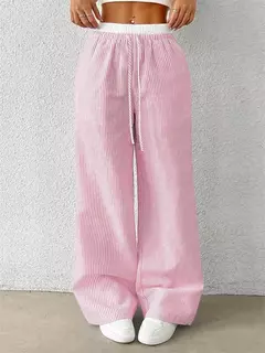 Calças femininas listradas de perna larga, calças casuais de comprimento total, roupas Y2K, streetwear outono e inverno, tecido, outono, 2024 na internet
