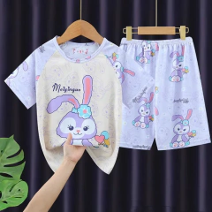 Verão novas crianças pijamas de seda leite mangas curtas em torno do pescoço meninos meninas ar condicionado roupas para casa 8-18 polegadas na internet