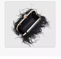 Ostrich Feather Clutch Bag para senhoras, Faux Fur Wallet, anéis de diamante Knuckle, jantar, bolsa de casamento, chique de luxo, moda na internet