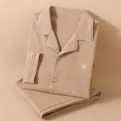 Pijama masculino de manga comprida de algodão puro, conjunto de loungewear masculino verão, roupa noturna gent, nova marca de moda primavera e outono - Wolf Magazine