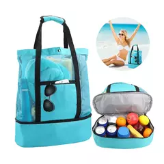 Grande bolsa de malha transparente de camada dupla para mulheres, alta capacidade, preservação de calor, piquenique, praia, bolsa, escritório, almoço, lanches, bolsa - loja online