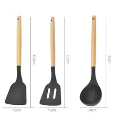 Conjunto de utensílios de cozinha com cabo de madeira, cozinhar ferramentas, utensílios de cozinha, pá, colher, prático, comestível, madeira, 12pcs - Wolf Magazine