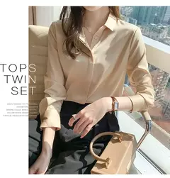 Primavera e Verão das Mulheres Manga Longa Commuter Profissional Sólida Chiffon Camisa Mulheres Tops Blusa Mulheres Camisas De Mujer C348