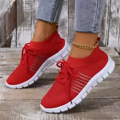 Tênis casual feminino, confortável e respirável, sapato de plataforma versátil com cordões, moda verão, 2024
