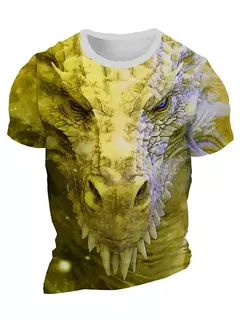 Camiseta de manga curta com estampa Dragão 3D masculina, camiseta casual diária de rua, esportes ao ar livre, moda urbana, verão - Wolf Magazine