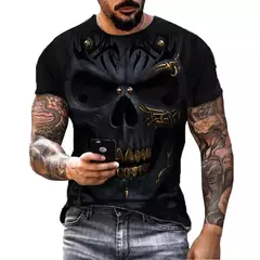Camiseta de crânio extragrande manga curta masculina, streetwear de hip-hop, blusa casual, camiseta Harajuku, Y2k, roupa gola O, tendência na internet