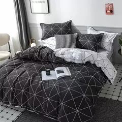Conjunto de cama reversível Consolador, Preto e Branco Quilt Geométrica Capa com 2 Pillow Shams, Rainha e Rei Capa de Edredão, 3 PCs