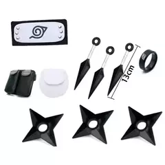 Imagem do Anime naruto cosplay kakashi acessórios brinquedos figura de ação luvas bandana kunai máscara uchiha luvas conjunto presente