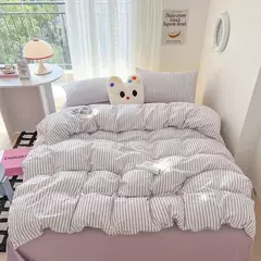 Conjunto de cama simples Pink Stripe para adultos e crianças, lençol de algodão lavado, fronha, roupa de cama completa Queen, conjunto de capa de edredão, sem enchimento - comprar online