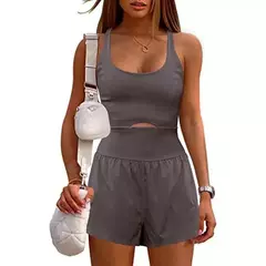 Macacão de ioga feminino, traje de fitness oco, roupas esportivas, shorts de moda 1 pc