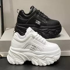 Rimocy-PU Leather Chunky Sneakers para mulheres, tênis de plataforma feminina, fundo grosso, branco, preto, sapatos para pais, moda, primavera, outono - loja online