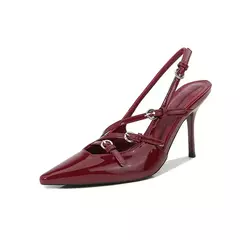 Salto Slingback vermelho vinho para mulheres, Stiletto Pointy Toe, Sandálias de salto alto, Sapatos de festa, Bombas, Sexy, Novo, 2024 - comprar online