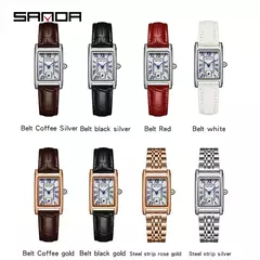SANDA-relógio de couro com mostrador retangular para mulheres, marca superior, design de moda, design elegante, resistente à água, quartzo, movimento, vestido de negócios, novo, quente na internet