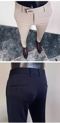 Calça formal de negócios casual masculina, slim fit, cor sólida, terno de festa de casamento, escritório, verão - comprar online