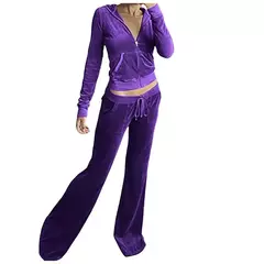 Suéter de veludo veludo de 2 peças para mulheres, calças largas, agasalho slim fit, capuz casual com zíper, jaqueta vintage, moletom - comprar online