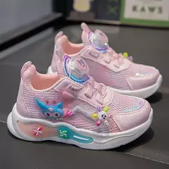 Imagem do Desenhos animados infantis Anime Kuromi calçados esportivos, malha, fofo, moinho de vento, casual, botão rotativo, tênis, meninas, crianças, moda