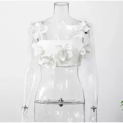 Imagem do Flor 3D feminina escava mini vestido de malha, sem mangas, vestidos sem encosto, vestidos de festa chique na praia, moda sexy, verão, 2024