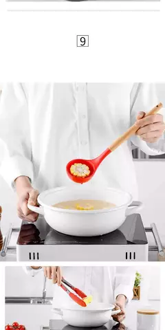 Imagem do Produto comestível antiaderente silicone utensílios de cozinha turner espátula colher de madeira lidar com prático ferramenta de cozinha utensílios de cozinha