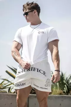 Calções Esportivos de Malha Respirável Masculina, Calções de Treino, Roupa Fitness, Secagem Rápida, Estilo Americano, Tendência da Moda