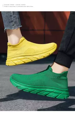 Tênis de corrida respirável masculino e feminino, calçados esportivos leves, tênis slip-on, meias da moda, tamanho grande 46, venda quente - loja online