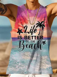 Camisola regata sem mangas estilo havaiano masculina, top casual diário, moda praia ao ar livre, gola redonda, verão, novo, 2022 - comprar online