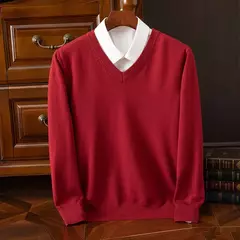 Imagem do Pulôver clássico com decote em v masculino, suéter super de cashmere, camisa grossa, roupas quentes masculino, 4XL, outono e inverno