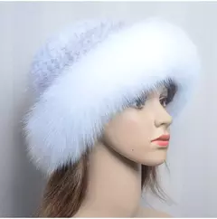 Chapéu de pele de vison genuíno para mulheres gorro de malha natural de luxo chapéu de malha artesanal pele de raposa real moda inverno quente, novo - comprar online