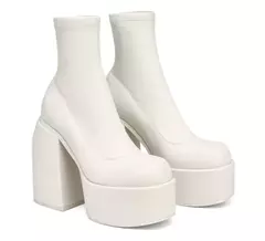 Botas modernas com saltos de plataforma para mulheres, Bota de couro redondo, Saltos volumosos com zíper, Sapatos de salto de bloco para meninas, Sapato casual - loja online