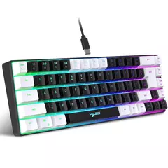 Teclado para jogos com fio USB, 68 teclas, 20 RGB Backlight, Keycaps preto e branco, Windows Laptops, Computador