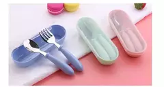 Talheres portáteis de aço inoxidável para crianças, Spoon Forks Box Utensílios de alimentação do bebê Conjunto de talheres para bebês, 3pcs